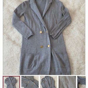 Theory Cashmere Blend Petite Grey Double Breasted Cardigan